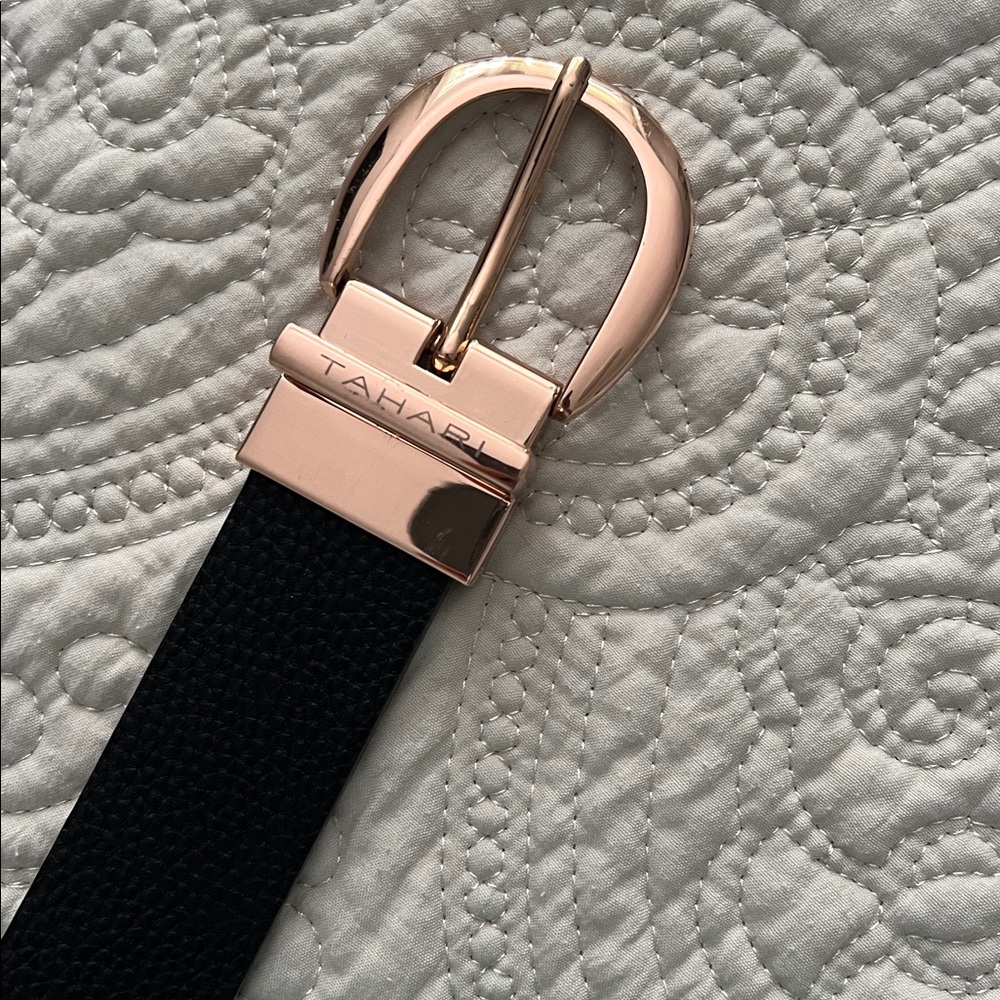 Tahari Black Belt with Rose Gold Buckle